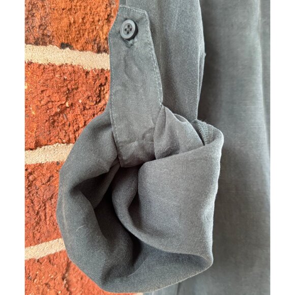 Bella Dahl Tencel Tunic Shirtdress Small Hunter Green Long Sleeve Roll Tab Soft - Picture 2 of 6